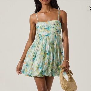 Nordstrom Floral Bubble Hem Minidress Green